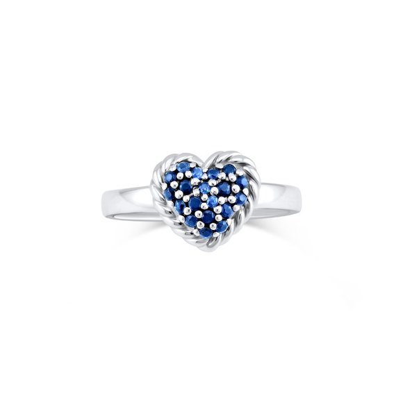 Blue Sapphire Heart Cluster Ring - Picture 3 of 7